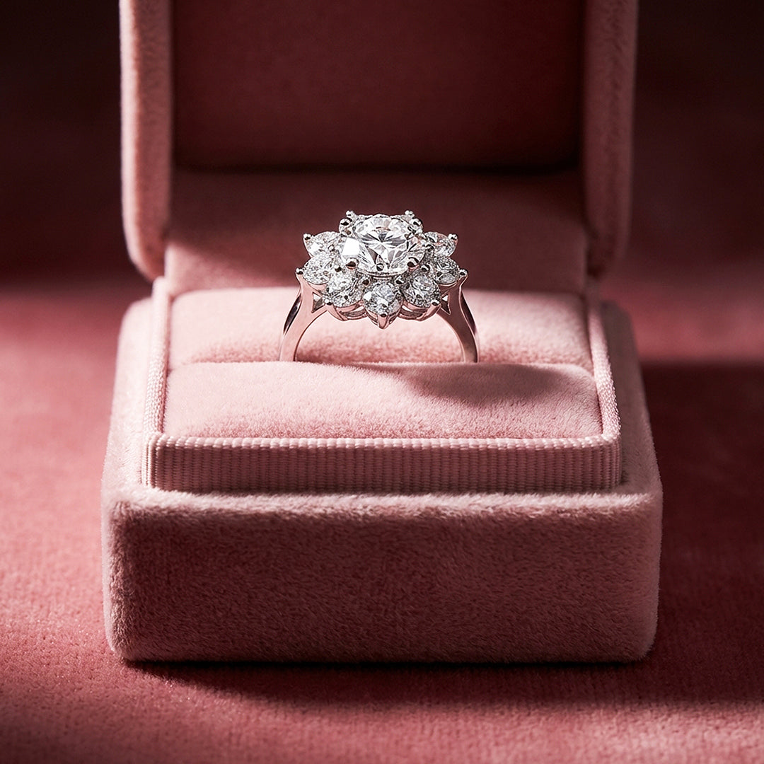 Round Brilliant Floral Halo Engagement Ring | Luxe2010 - new designs | Singapore Jewellery, Wedding Rings &amp; Gifts | Same Day Delivery | Tiara.com.sg