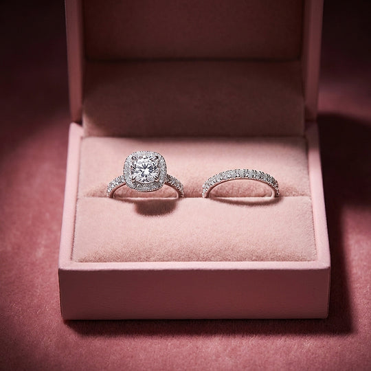 Round Cushion Halo Engagement Ring | Two-Piece Set | Luxe2022 - Ring | Singapore Jewellery, Wedding Rings &amp; Gifts | Same Day Delivery | Tiara.com.sg