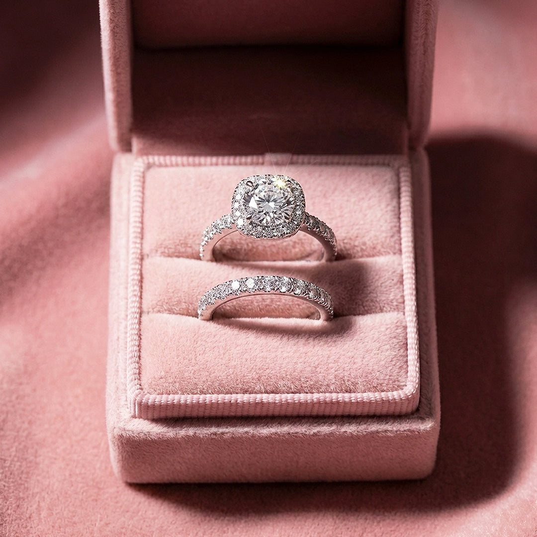 Round Cushion Halo Engagement Ring | Two-Piece Set | Luxe2022 - Ring | Singapore Jewellery, Wedding Rings &amp; Gifts | Same Day Delivery | Tiara.com.sg