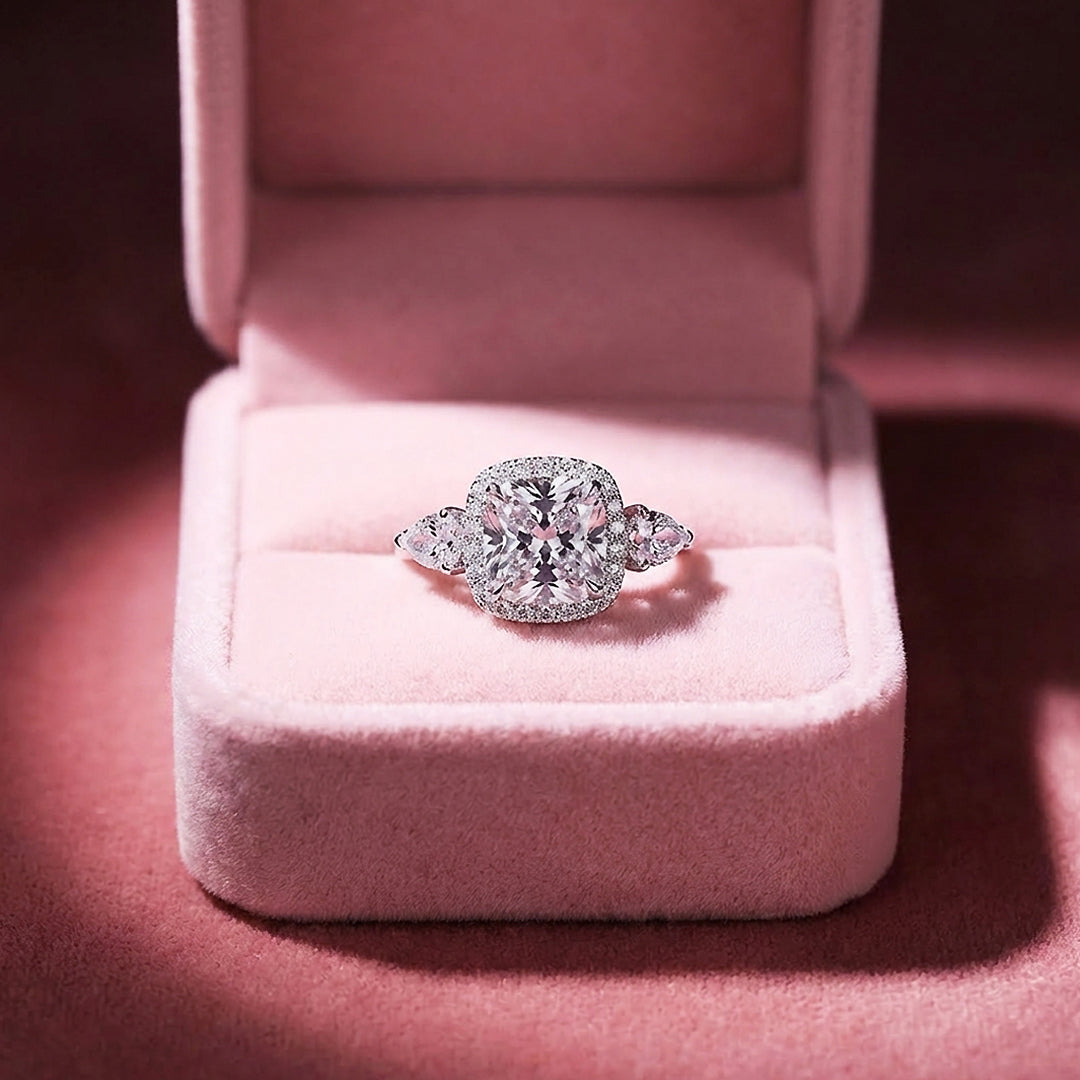 Cushion Cut Halo Engagement Ring | Pear Cluster Shoulders | Luxe2041 - Adjustable Ring | Singapore Jewellery, Wedding Rings & Gifts | Same Day Delivery | Tiara.com.sg