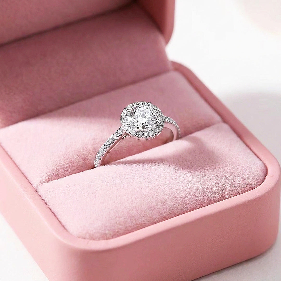 Round Halo White Gold Plated Engagement Ring | Luxe2046