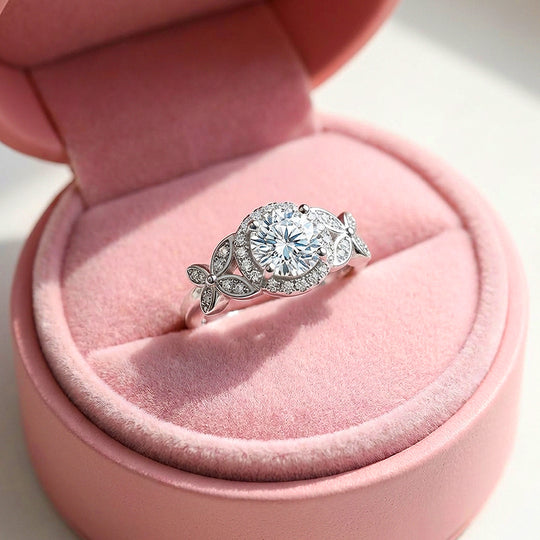 Round Halo Butterfly Engagement &amp; Floral Ring | Luxe2047