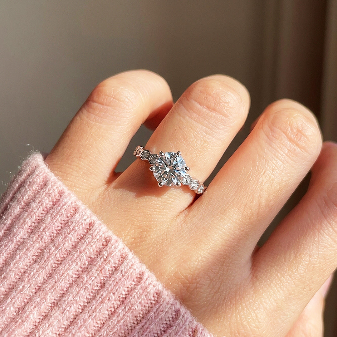 Round Cut Hexagon Band Engagement Ring | Luxe2055 - Ring | Singapore Jewellery, Wedding Rings &amp; Gifts | Same Day Delivery | Tiara.com.sg