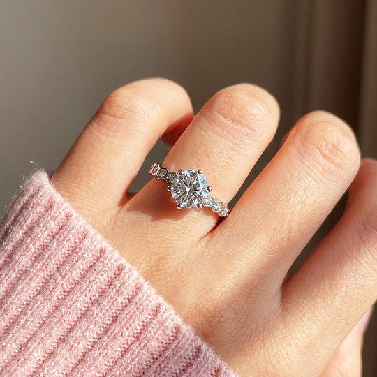 Round Cut Hexagon Band Engagement Ring | Luxe2055 - Ring | Singapore Jewellery, Wedding Rings &amp; Gifts | Same Day Delivery | Tiara.com.sg