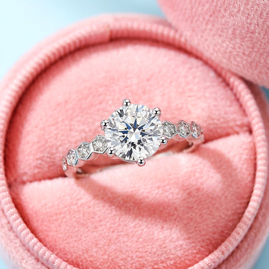 Round Cut Hexagon Band Engagement Ring | Luxe2055 - Ring | Singapore Jewellery, Wedding Rings &amp; Gifts | Same Day Delivery | Tiara.com.sg
