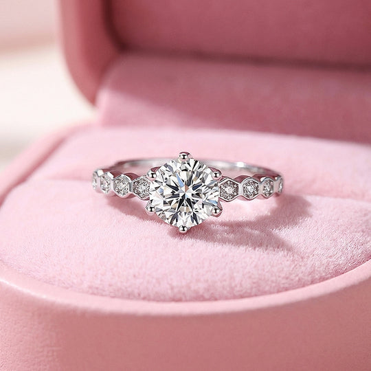 Round Cut Hexagon Band Engagement Ring | Luxe2055 - Ring | Singapore Jewellery, Wedding Rings &amp; Gifts | Same Day Delivery | Tiara.com.sg