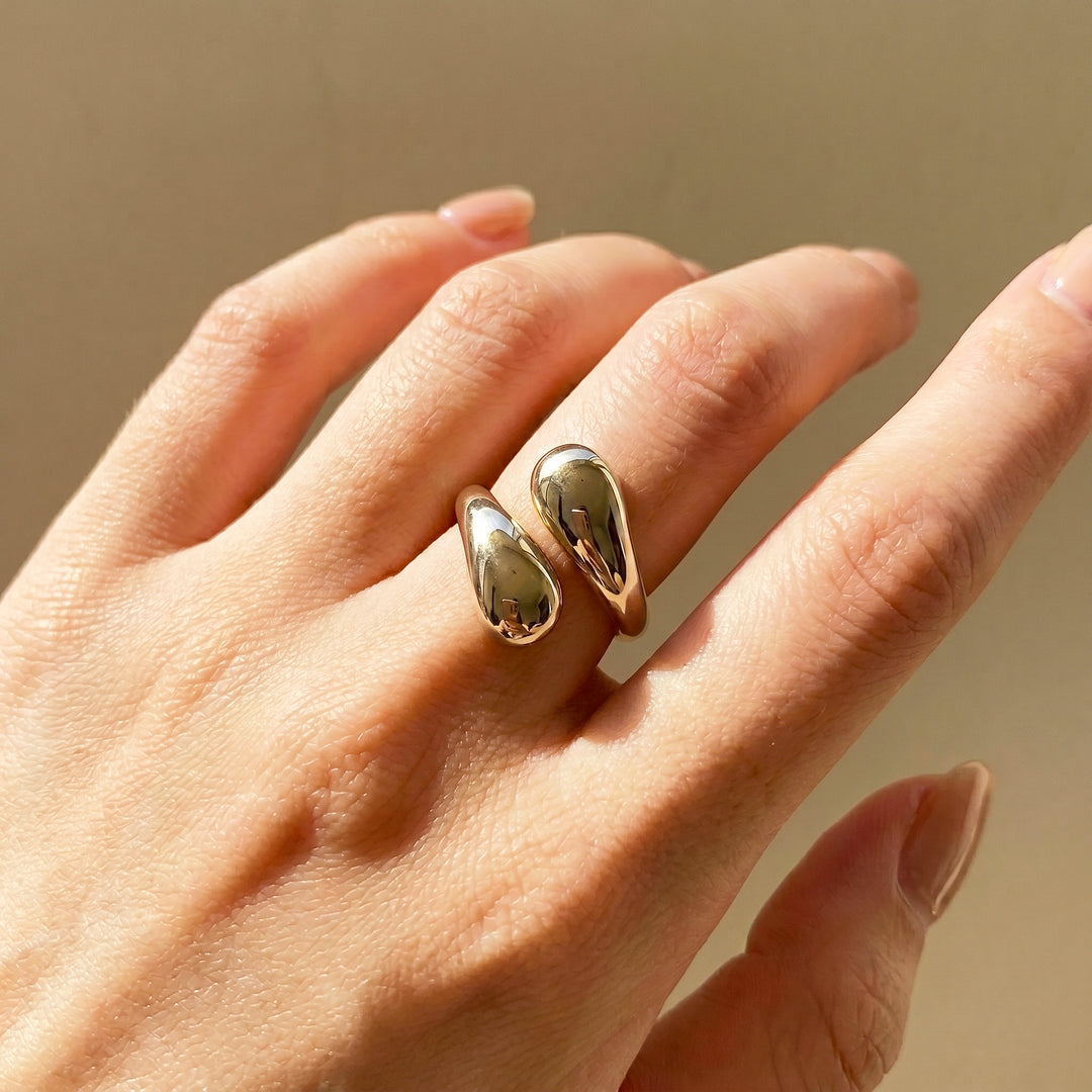 Double Teardrop Bypass Ring | White Gold| Luxe2070