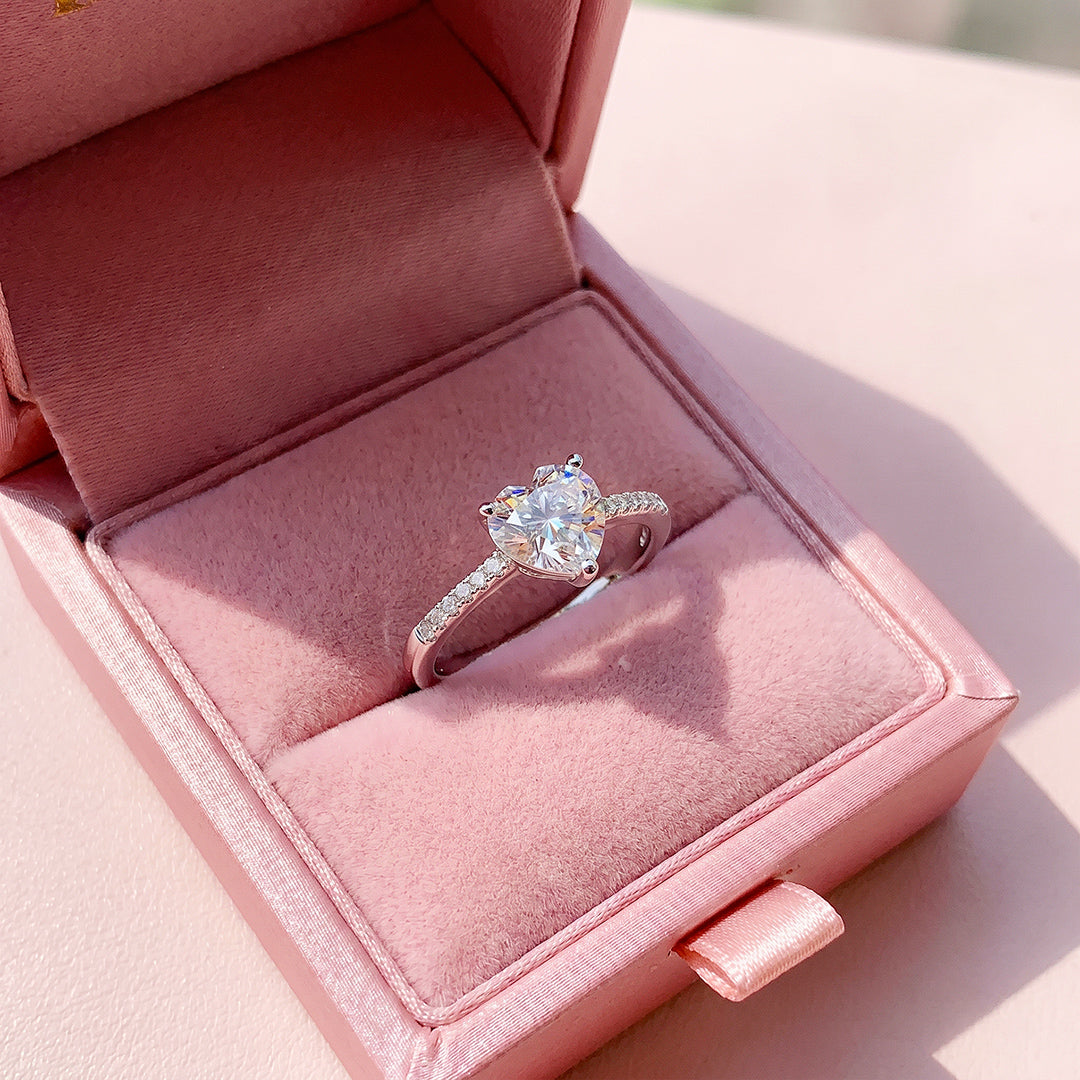 Heart-Cut Solitaire Diamond Simulant Ring with Pavé Band | Luxe2085
