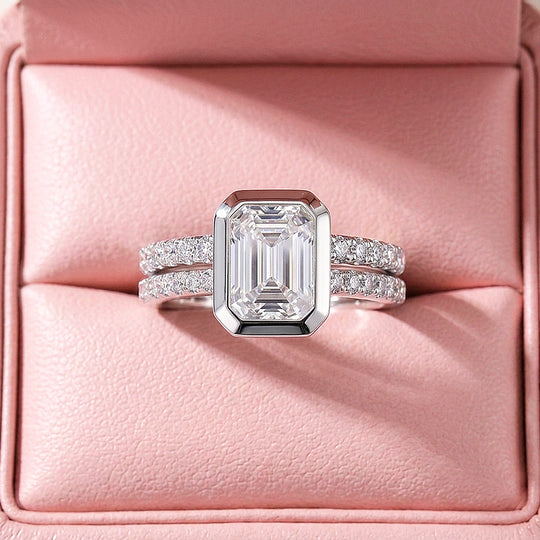 Emerald-Cut Bezel Double Pavé Band | Women&