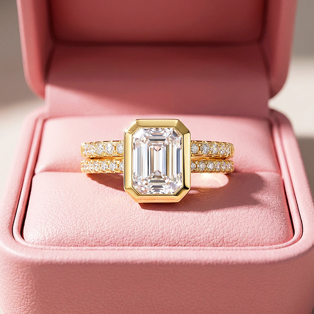 Emerald-Cut Bezel Double Pavé Band | Women&