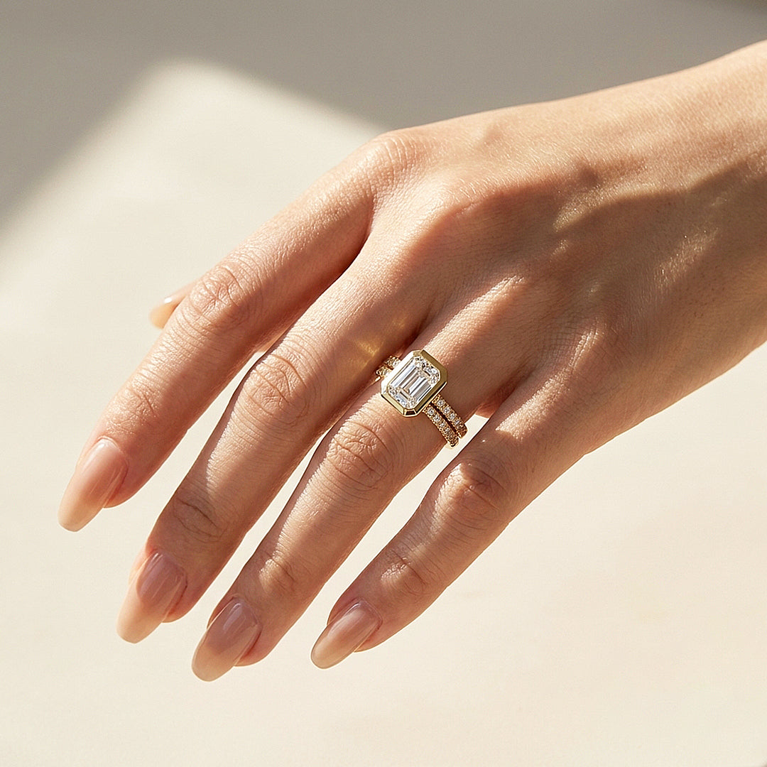 Emerald-Cut Bezel Double Pavé Band | Women&