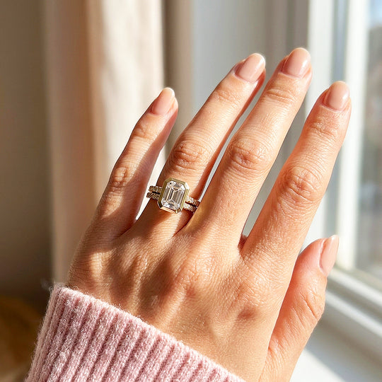 Emerald-Cut Bezel Double Pavé Band | Women&