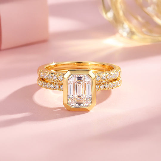 Emerald-Cut Bezel Double Pavé Band | Women&