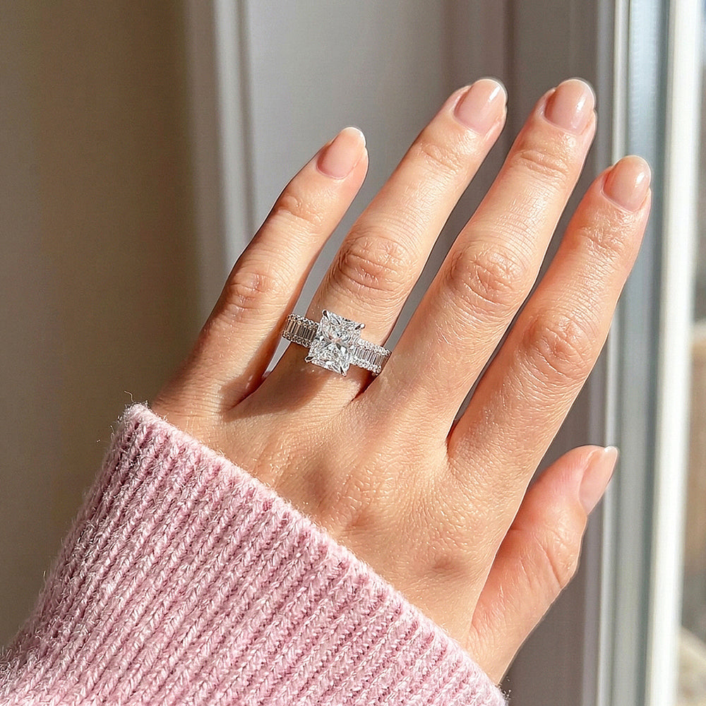 Radiant Solitaire Baguette Pavé Wide Band | Women's Ring | Luxe2116