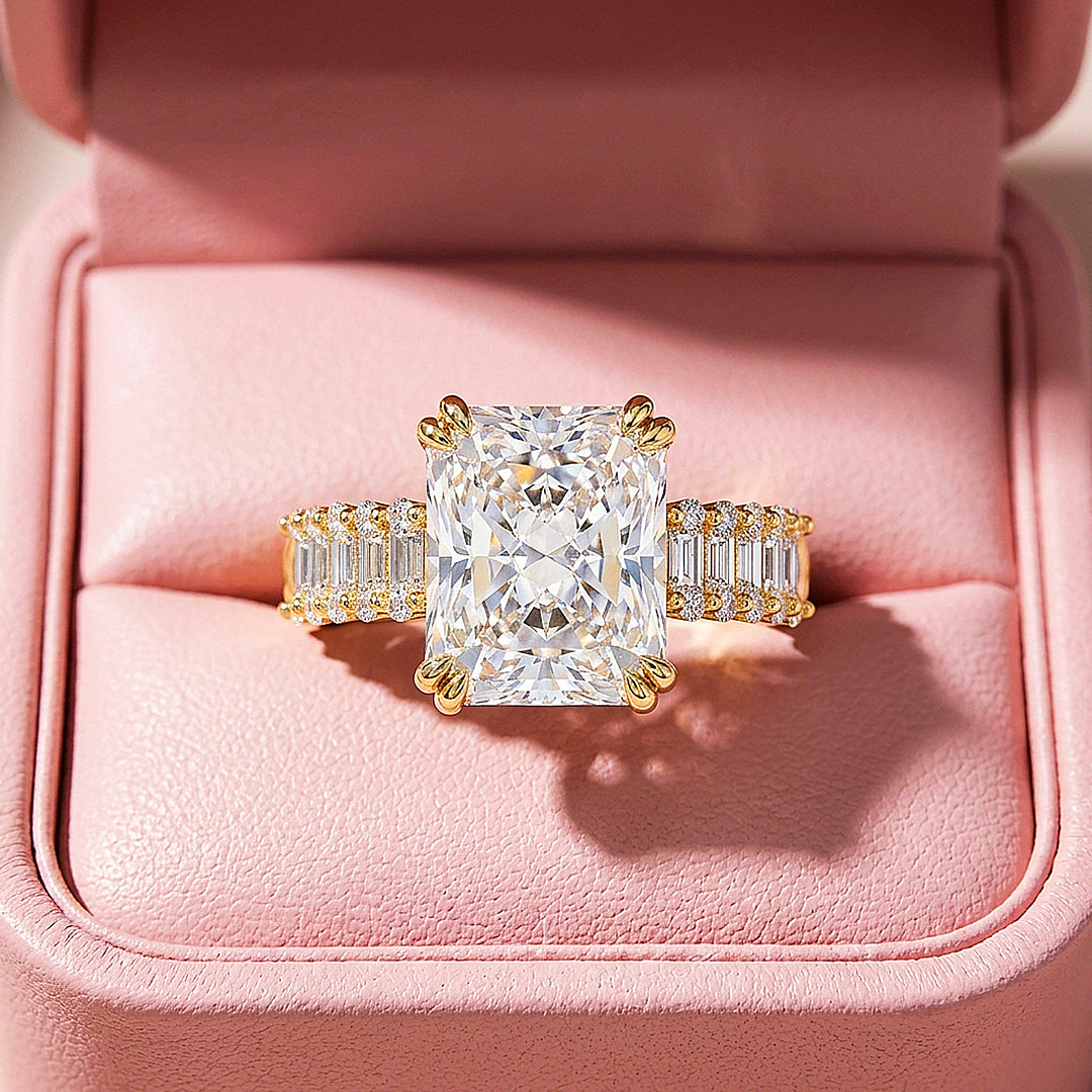Radiant Solitaire Baguette Pavé Wide Band | Women&