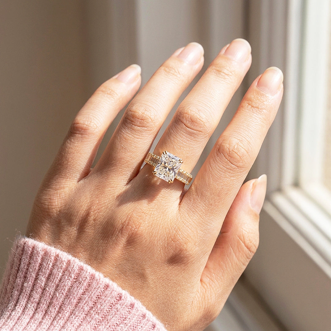Radiant Solitaire Baguette Pavé Wide Band | Women&