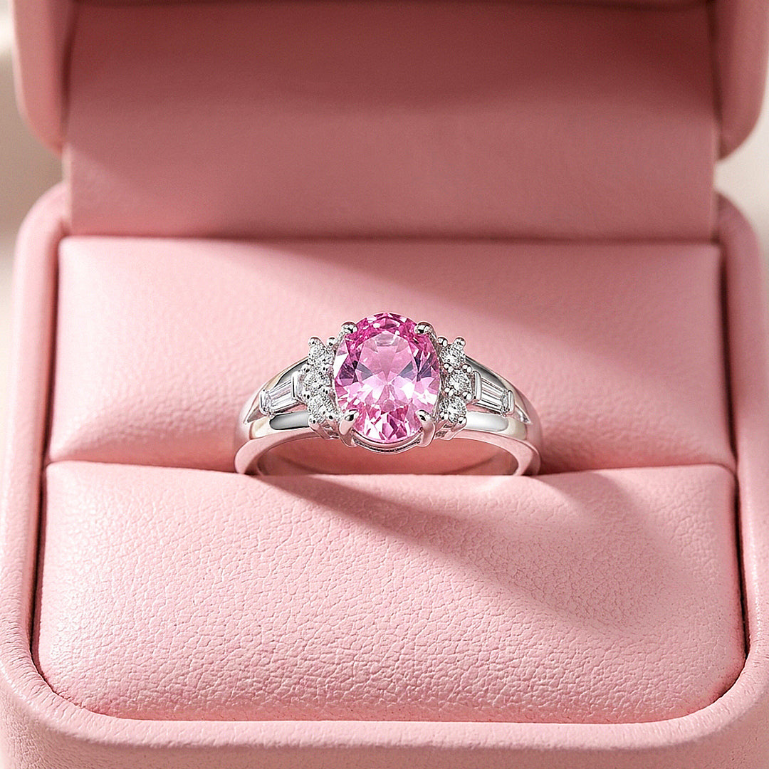 Pink Oval Solitaire Baguette Cluster | Women&
