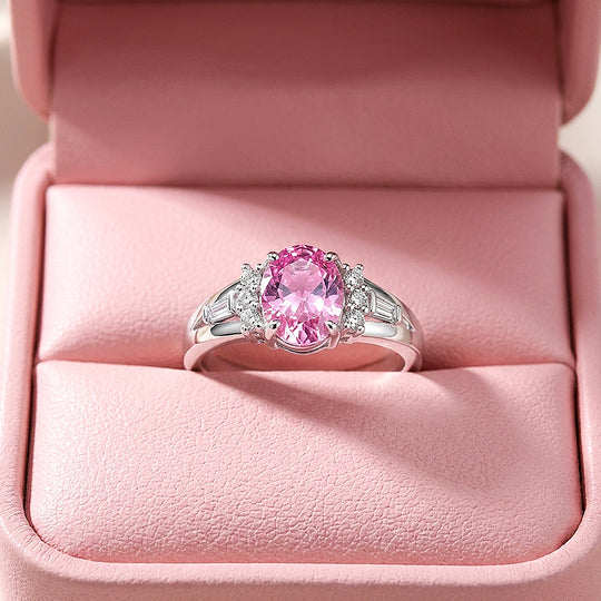 Pink Oval Solitaire Baguette Cluster | Women&