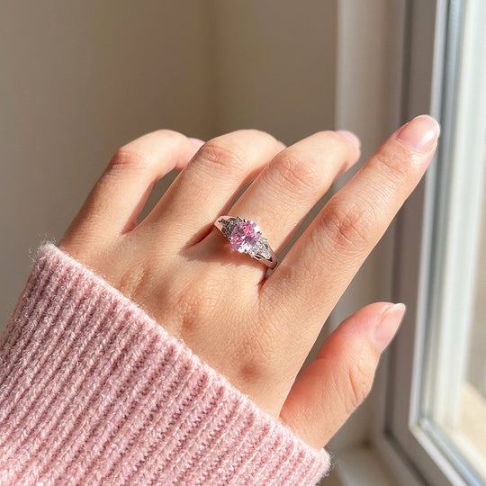 Pink Oval Solitaire Baguette Cluster | Women&