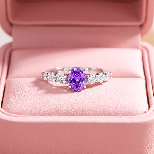 Purple Oval Solitaire Round Accent Band | Women&