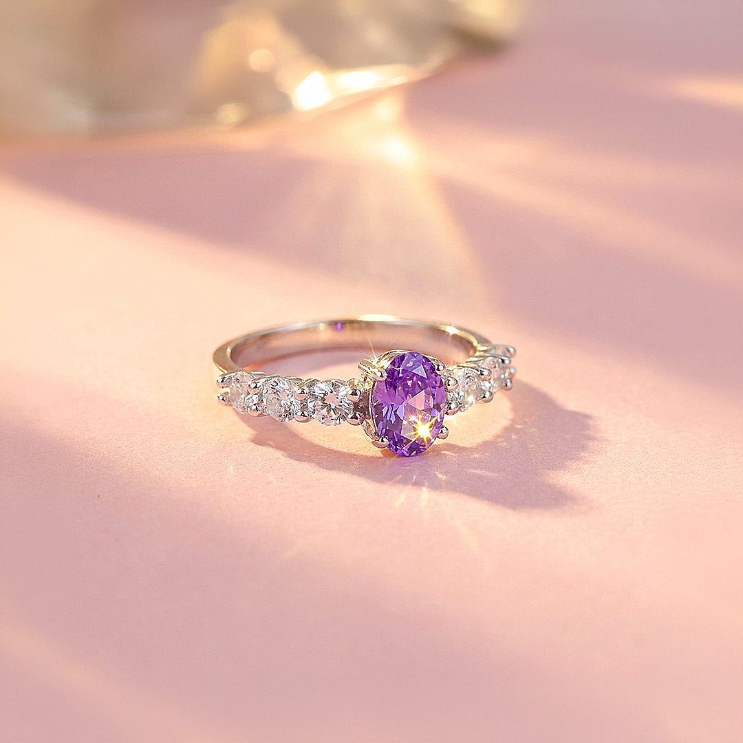 Purple Oval Solitaire Round Accent Band | Women&