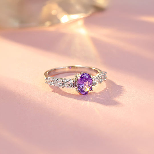 Purple Oval Solitaire Round Accent Band | Women&
