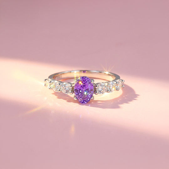 Purple Oval Solitaire Round Accent Band | Women&