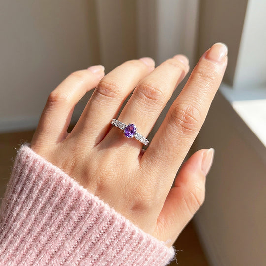 Purple Oval Solitaire Round Accent Band | Women&