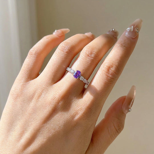 Purple Oval Solitaire Round Accent Band | Women&