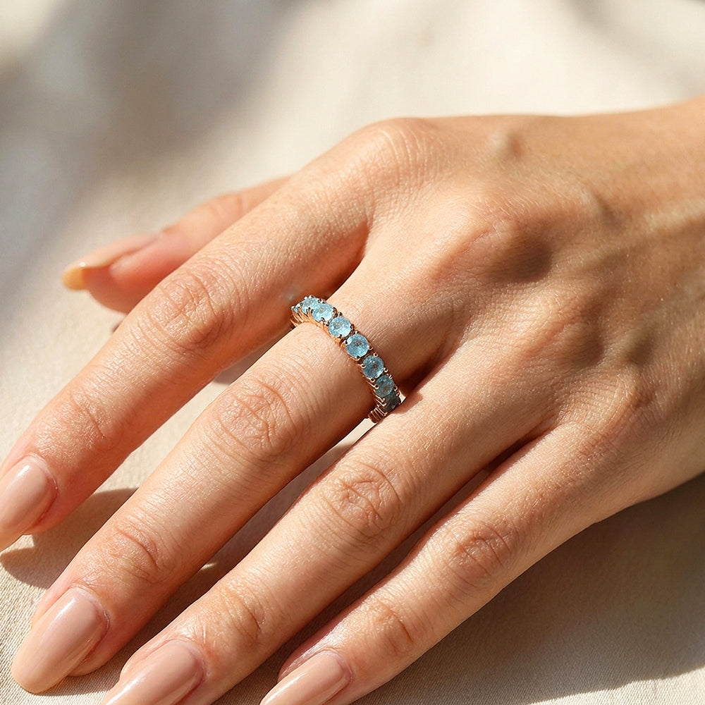 Aquamarine-Blue Round Eternity Band | Women's Ring | Luxe2124
