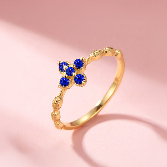 Sapphire-Blue Floral Cluster Marquise Band | Women&