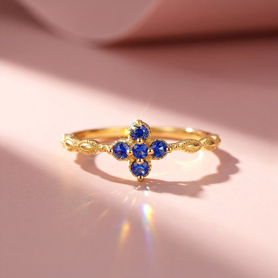 Sapphire-Blue Floral Cluster Marquise Band | Women&