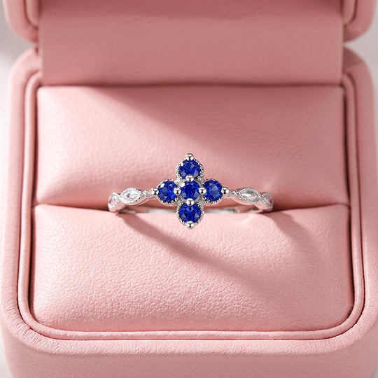 Sapphire-Blue Floral Cluster Marquise Band | Women&