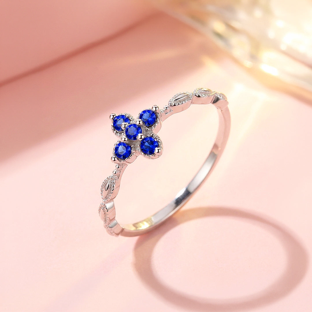 Sapphire-Blue Floral Cluster Marquise Band | Women&