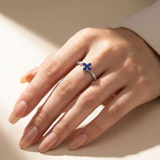 Sapphire-Blue Floral Cluster Marquise Band | Women&