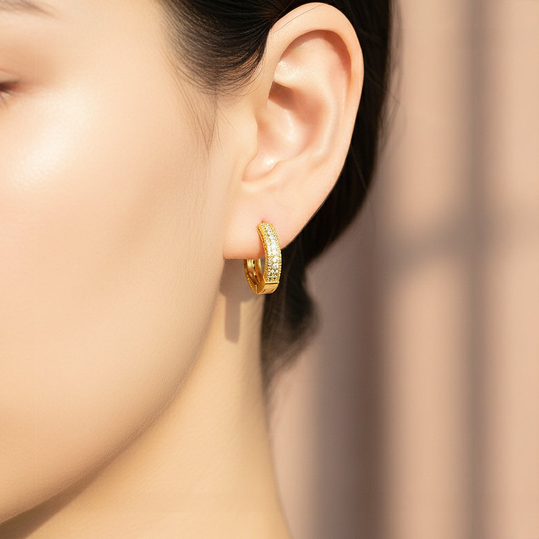 Pavé Brilliance Huggie Earrings | Gold &amp; White Gold | Luxe2875 - Luxe Earrings | Singapore Jewellery, Wedding Rings &amp; Gifts | Same Day Delivery | Tiara.com.sg