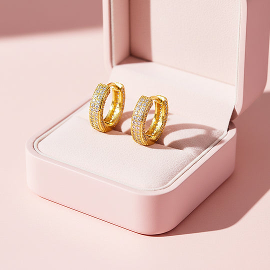 Pavé Brilliance Huggie Earrings | Gold &amp; White Gold | Luxe2875 - Luxe Earrings | Singapore Jewellery, Wedding Rings &amp; Gifts | Same Day Delivery | Tiara.com.sg