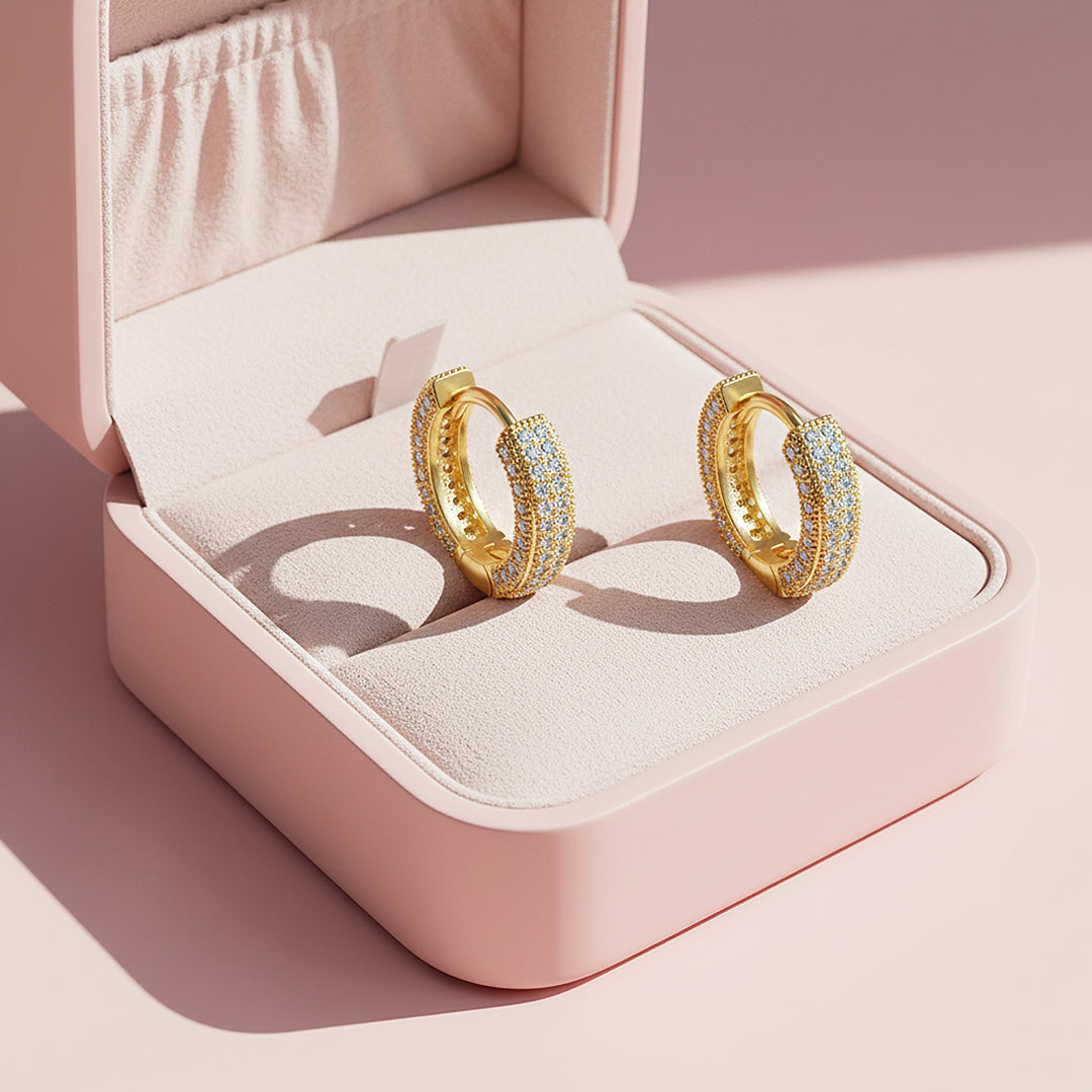 Pavé Brilliance Huggie Earrings | Gold &amp; White Gold | Luxe2875 - Luxe Earrings | Singapore Jewellery, Wedding Rings &amp; Gifts | Same Day Delivery | Tiara.com.sg