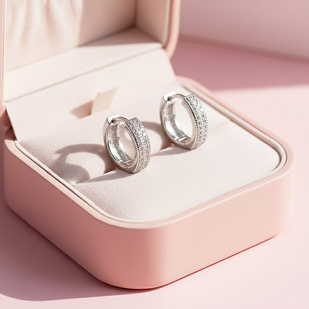 Pavé Brilliance Huggie Earrings | Gold &amp; White Gold | Luxe2875 - Luxe Earrings | Singapore Jewellery, Wedding Rings &amp; Gifts | Same Day Delivery | Tiara.com.sg
