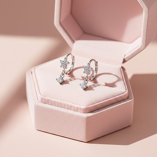 Starlit Drop Celestial Hoop Earrings | White &amp; Rose Gold | Luxe2906 - Luxe Earrings | Singapore Jewellery, Wedding Rings &amp; Gifts | Same Day Delivery | Tiara.com.sg