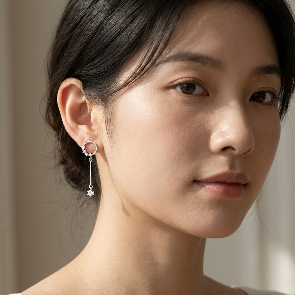 Pavé Hoop & Solitaire Bar Drop Earrings | Luxe2989