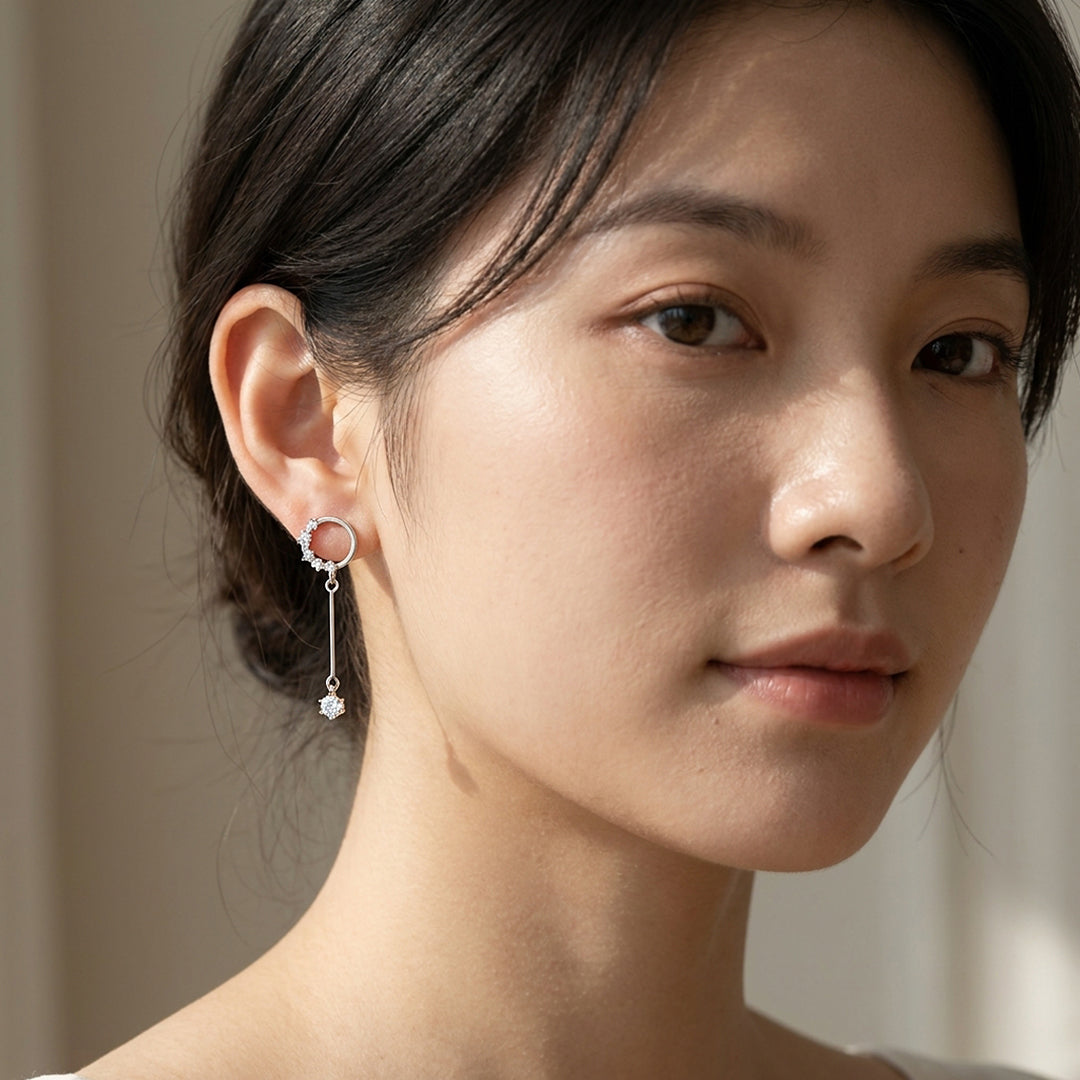 Pavé Hoop &amp; Solitaire Bar Drop Earrings | Luxe2989