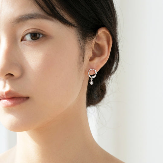 Pavé Hoop &amp; Solitaire Bar Drop Earrings | Luxe2989