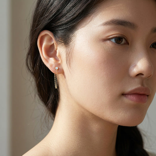 Birthstone Solitaire Chain Drop Earrings | Luxe3400