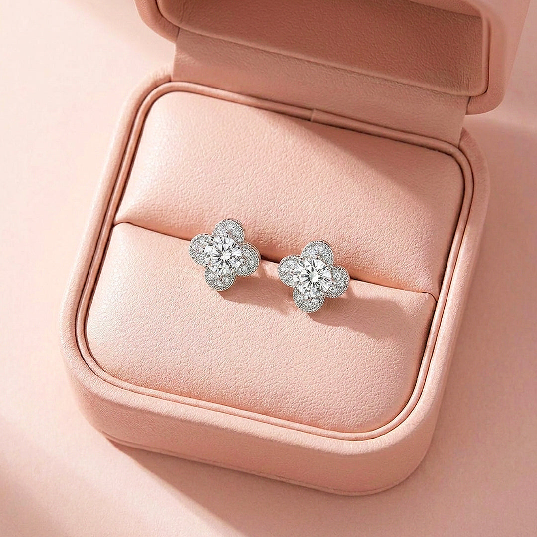 Four-Petal Floral Halo Stud Earrings | Luxe3603