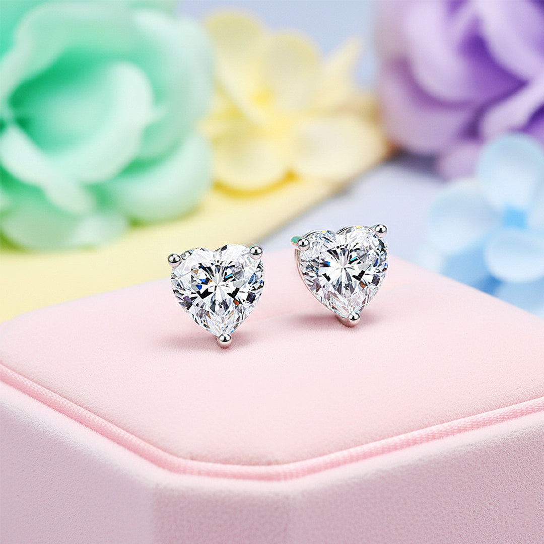 Heart Solitaire Stud Earrings | White Gold | Luxe3623 - Luxe Earrings | Singapore Jewellery, Wedding Rings &amp; Gifts | Same Day Delivery | Tiara.com.sg