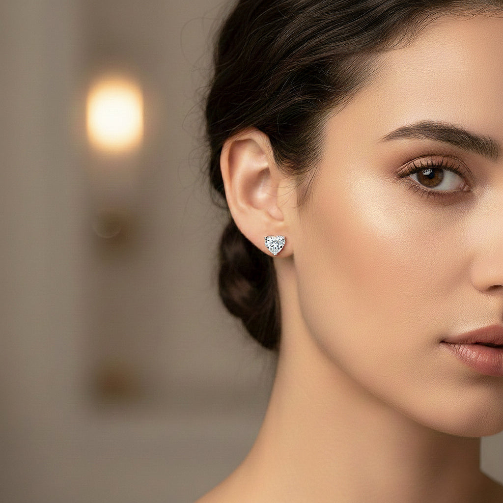 Heart Solitaire Stud Earrings | White Gold | Luxe3623 - Luxe Earrings | Singapore Jewellery, Wedding Rings & Gifts | Same Day Delivery | Tiara.com.sg
