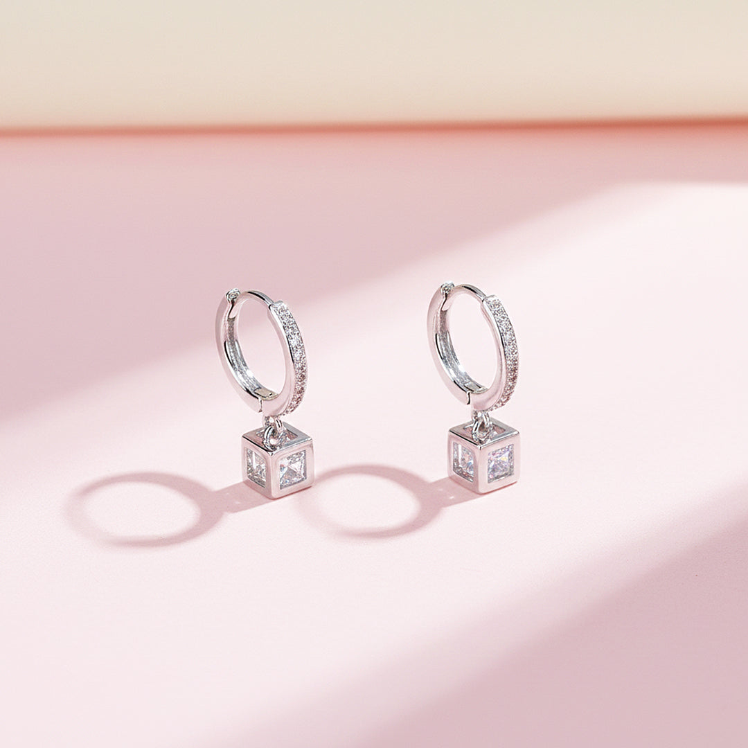 Cube Geometric Drop Earrings | White Gold | Luxe3625 - Luxe Earrings | Singapore Jewellery, Wedding Rings &amp; Gifts | Same Day Delivery | Tiara.com.sg