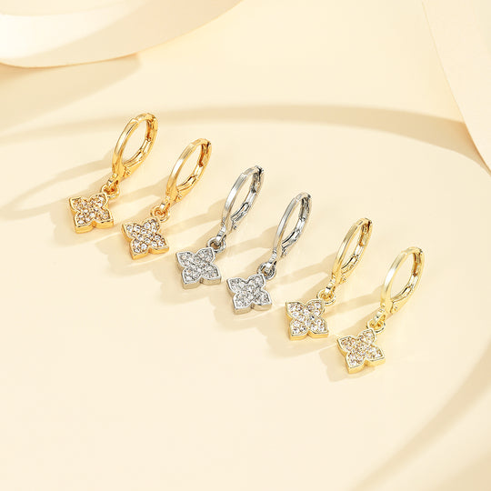 Floral Charm Huggie Earrings | Gold &amp; White Gold | Luxe3629 - Luxe Earrings | Singapore Jewellery, Wedding Rings &amp; Gifts | Same Day Delivery | Tiara.com.sg