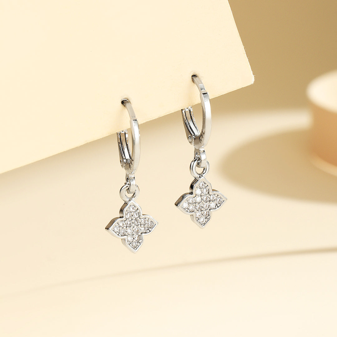 Floral Charm Huggie Earrings | Gold &amp; White Gold | Luxe3629 - Luxe Earrings | Singapore Jewellery, Wedding Rings &amp; Gifts | Same Day Delivery | Tiara.com.sg